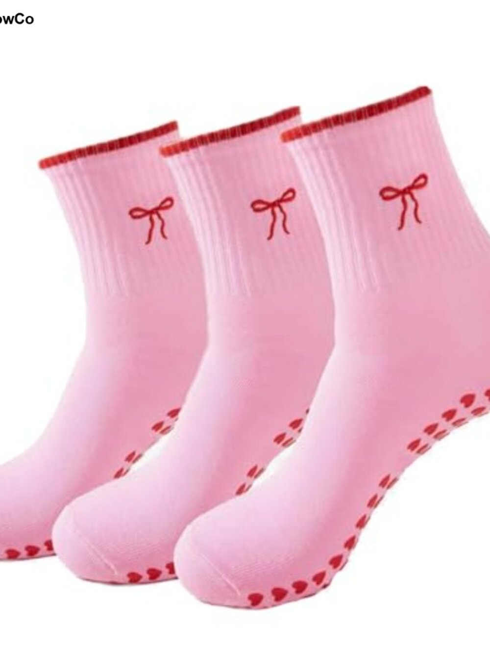Pilates Grip Socks for Women Non Slip Yoga Socks with Cute Embroidery Crew